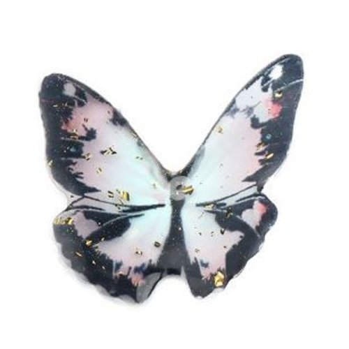 1 pendentif papillon en résine - gris - noir - rose - r552