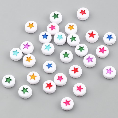 1 lot de 100 perles etoile multicolore en acrylique