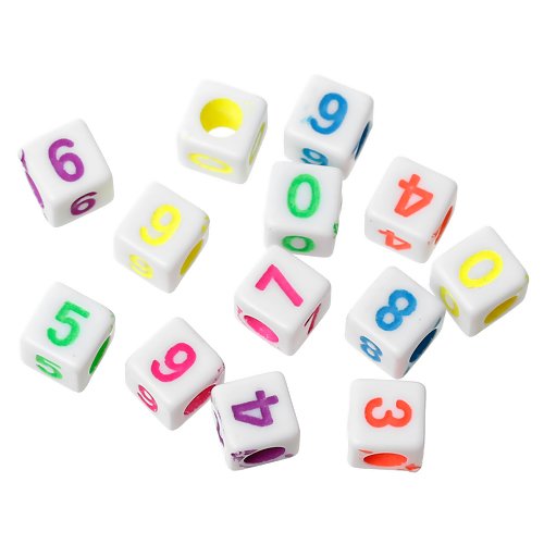 1 lot de 500 perles chiffres en acrylique - lettres multicolores sur fond blanc