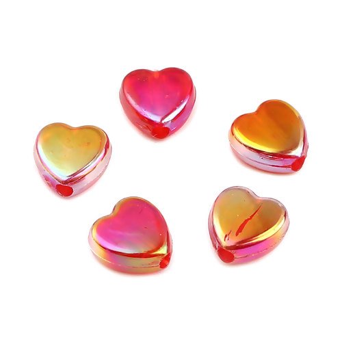 1 lot de 50 perles coeur en acrylique - rose - orangé - r516