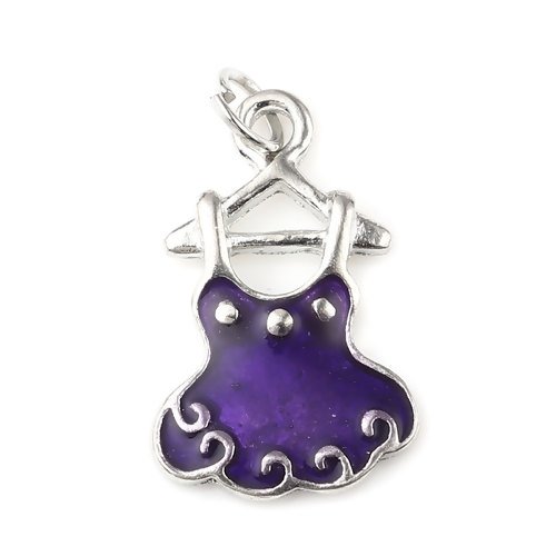 1 breloque robe email violet - métal couleur argenté - r260