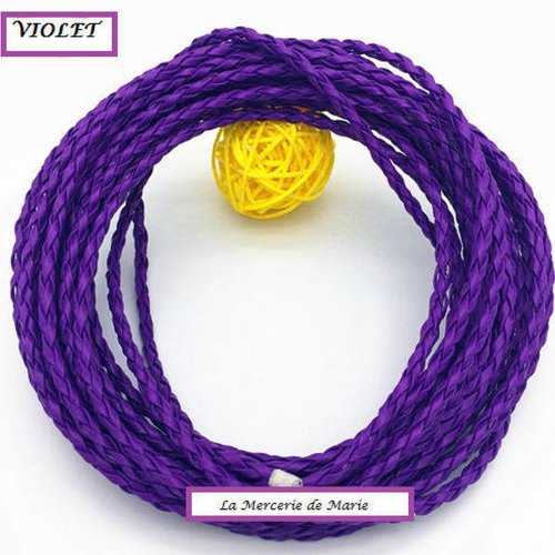 1 m de cordon tressé cuir - rond - 3 mm - violet