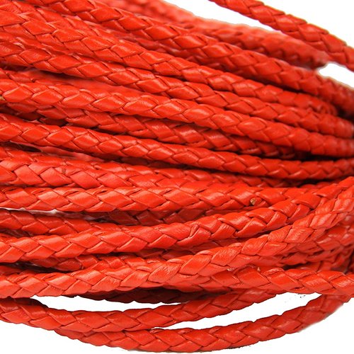 1 m de cordon tressé cuir - rond - 3 mm - orange