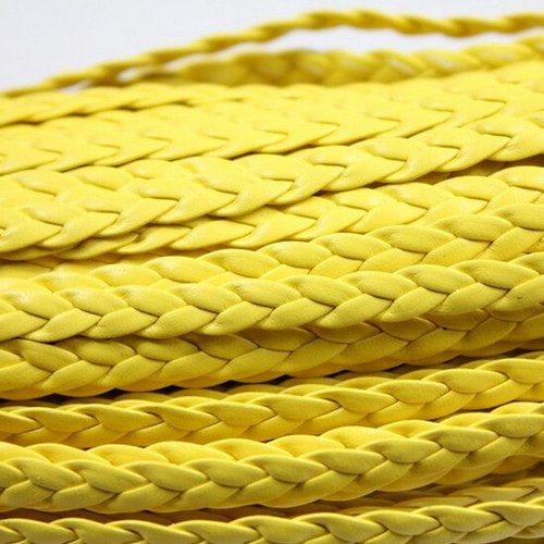 1 m de cordon tressé simili cuir - plat - 5 mm - jaune