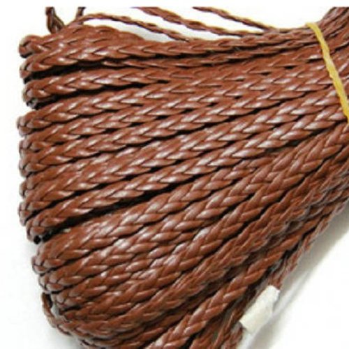 1 m de cordon tressé simili cuir - plat - 5 mm - marron