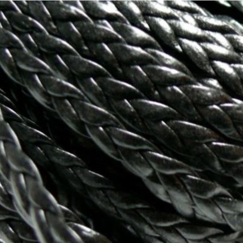 1 m de cordon tressé simili cuir - plat - 5 mm - noir