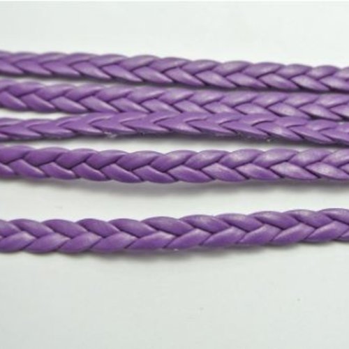 1 m de cordon tressé simili cuir - plat - 5 mm - violet