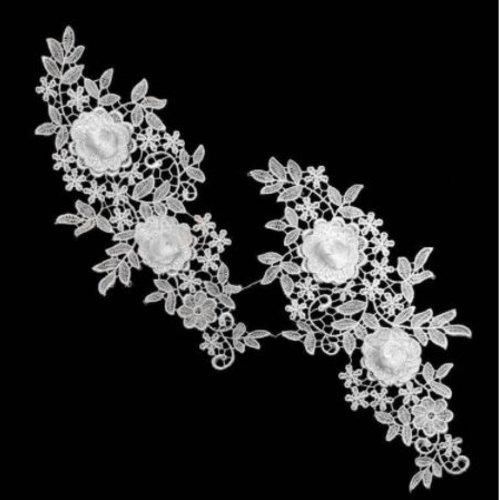Lot de 2 appliques brodées 3d - fleurs - blanc - ap-b-16