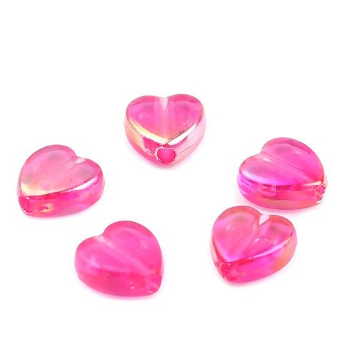 1 lot de 50 perles coeur en acrylique - rose - r519