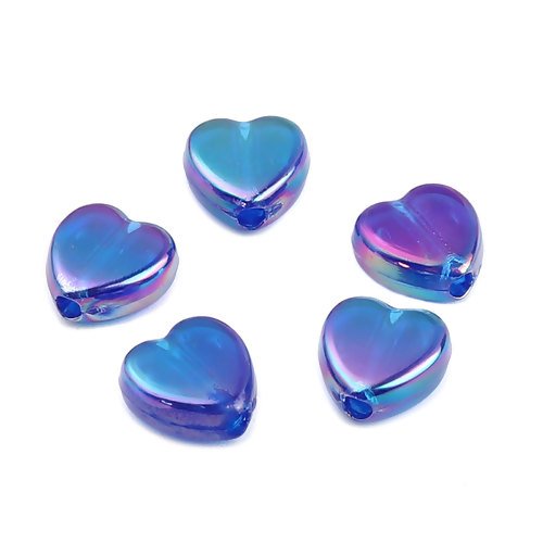 1 lot de 50 perles coeur en acrylique - bleu - violet - r520