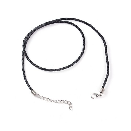 1 collier cordon simili cuir tressé - noir - r371
