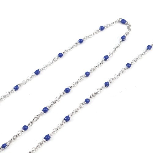 1 m de chaine acier inoxydable 304 perle email bleu roi - r834