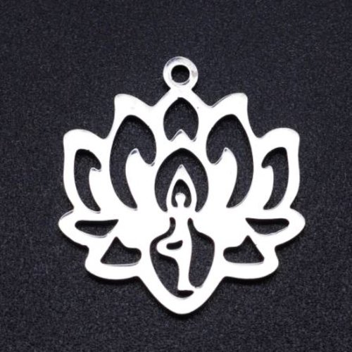 1 breloque pendentif  fleur de lotus -yoga - acier inoxydable