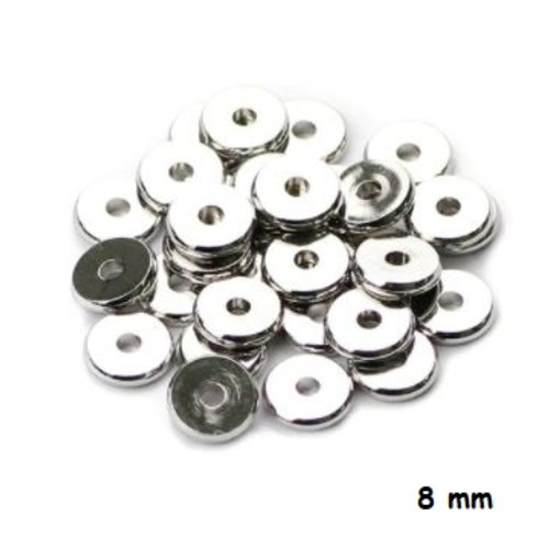 10 perles entretoises - métal argenté - 8 x 1.7 mm - p230