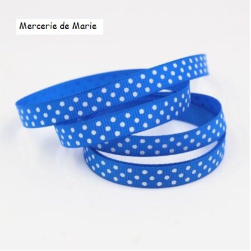 Ruban à pois blanc fond bleu electrique - ruban gros grain - vendu au mètre