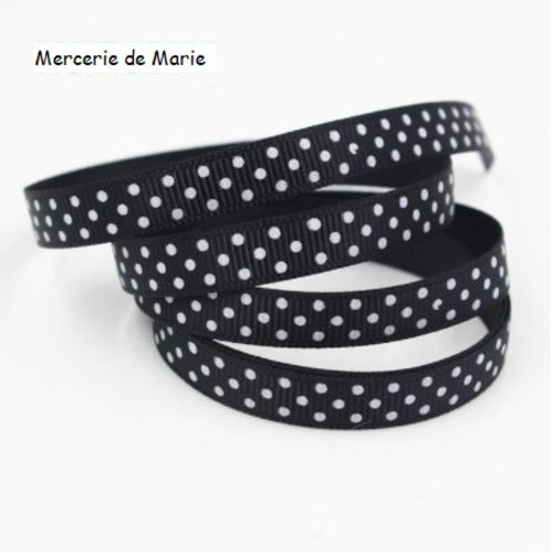 Ruban à pois blanc fond noir - ruban gros grain - vendu au mètre