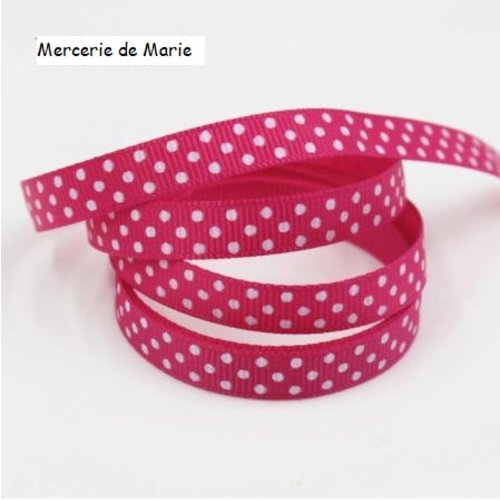 Ruban à pois blanc fond fuchsia - ruban gros grain - vendu au mètre