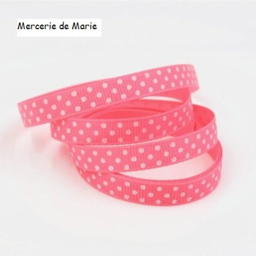 Ruban à pois blanc fond rose vif - ruban gros grain - vendu au mètre
