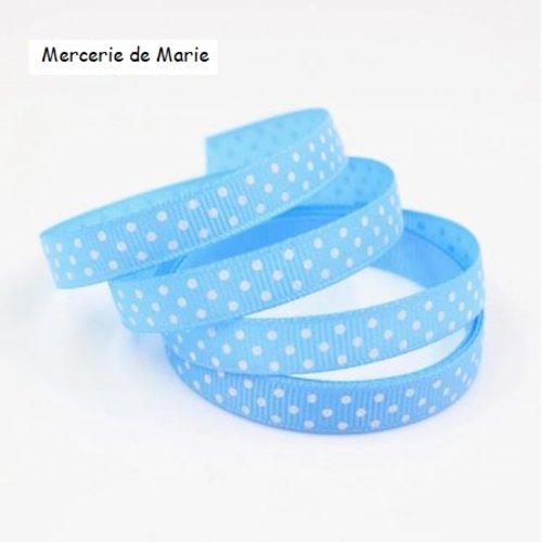 Ruban à pois blanc fond bleu - ruban gros grain - vendu au mètre