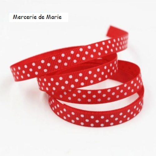 Ruban à pois blanc fond rouge - ruban gros grain - vendu au mètre