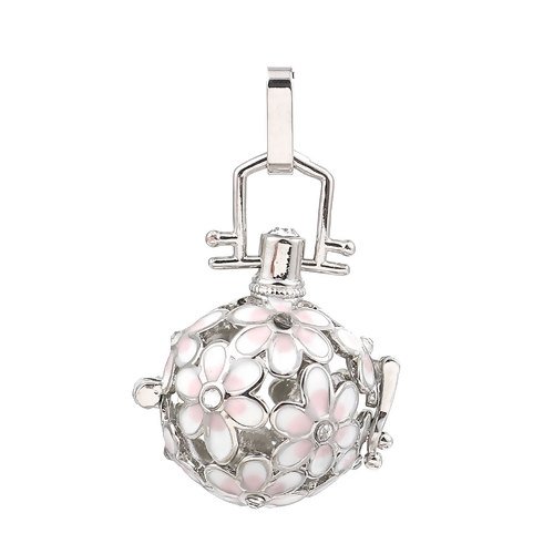 1 cage pendentif pour boule bola musical de grossesse ou grelot mexicain - fleurs - r865