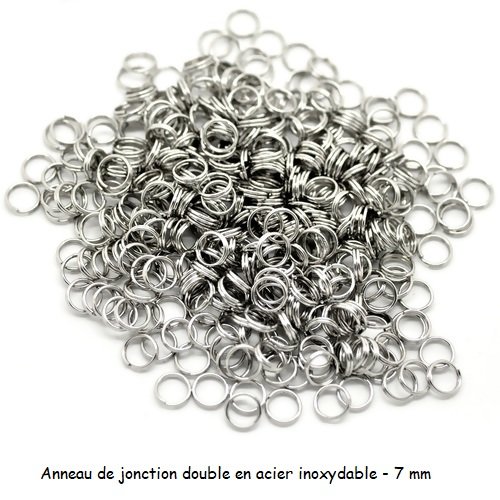 1 lot de 500 anneaux de jonction - double - acier inoxydable - 7 mm - r924