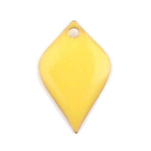 1 pendentif - sequin pétale de fleurs émaillé jaune - laiton - r573