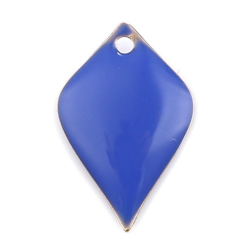 1 pendentif - sequin pétale de fleurs émaillé bleu roi - laiton - r575