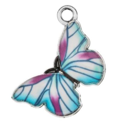 1 breloque - pendentif - papillon bleu et rose