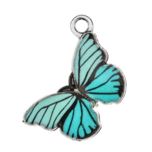 1 breloque - pendentif - papillon bleu et noir - r819