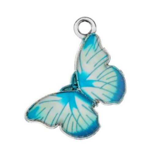 1 breloque - pendentif - papillon bleu et blanc