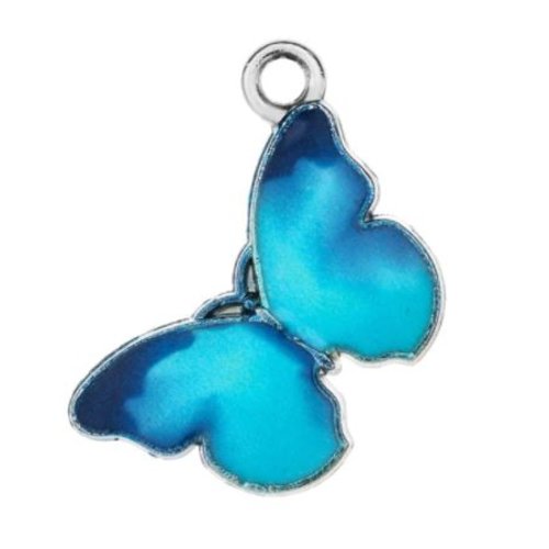 1 breloque - pendentif - papillon bleu turquoise