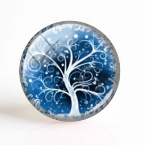 1 cabochon en verre - 25 mm - arbre de vie bleu