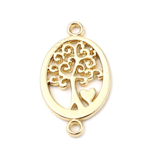 1 connecteur - pendentif  arbre de vie - coeur - métal doré