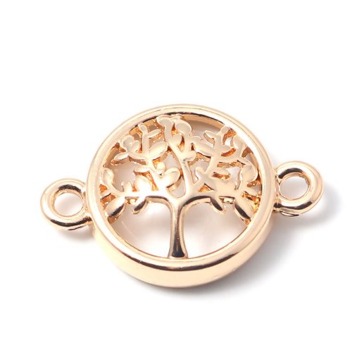1 connecteur - pendentif  arbre de vie - perle blanche  -  métal doré - r590