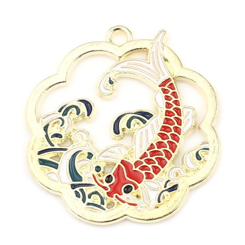Breloque poisson japonais - email - métal couleur doré - r709