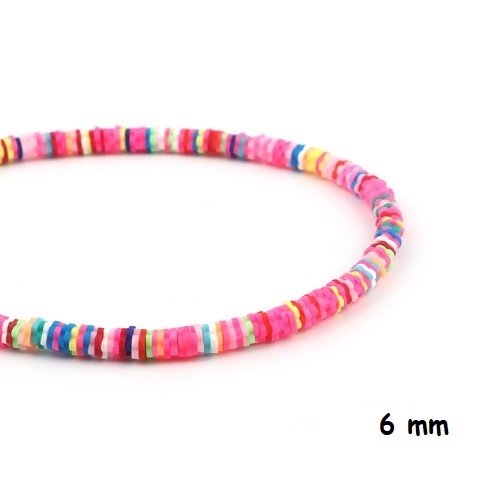 1 chapelet perles heishi - fleurs - rondelles en pâte polymère - 6 mm - multicolore - r668