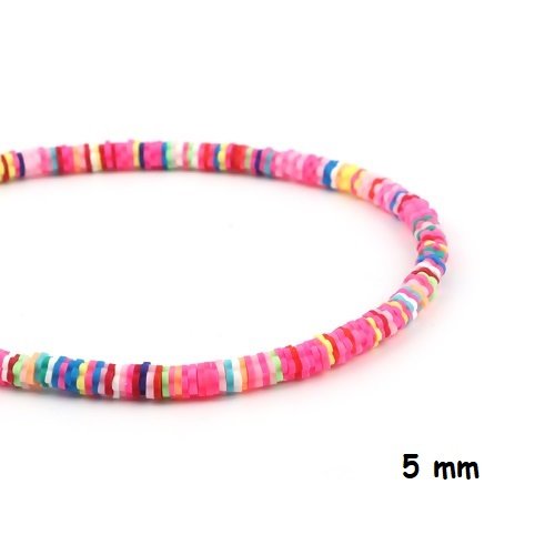 1 chapelet perles heishi - fleurs - rondelles en pâte polymère - 5 mm - multicolore - r667