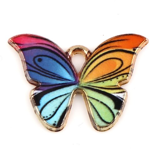 1 breloque papillon - émaillé  - couleur métal doré - r823