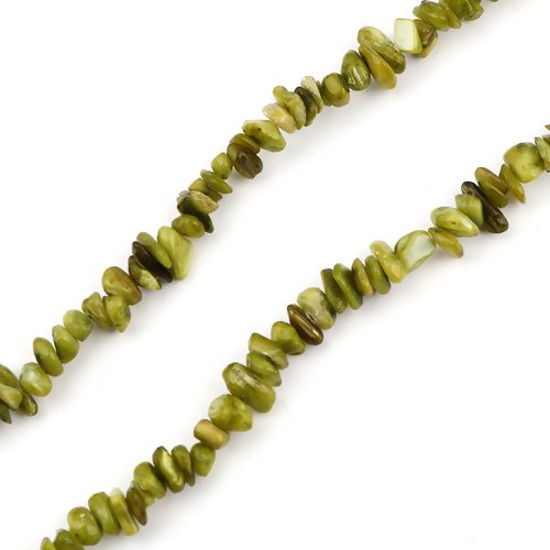 Perles de coquillage - chips vertes olives teintées - lot de 30 - p880