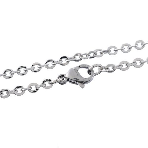 1 collier chaîne maille forçat - acier inoxydable 304 -  couleur métal argenté - 70 cm - r306