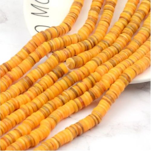 Perles naturelles coquillage - rondelles - heishi - lot de 30 - camaïeu de jaune