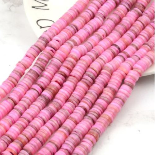 Perles naturelles coquillage - rondelles - heishi - lot de 30 - camaïeu de rose
