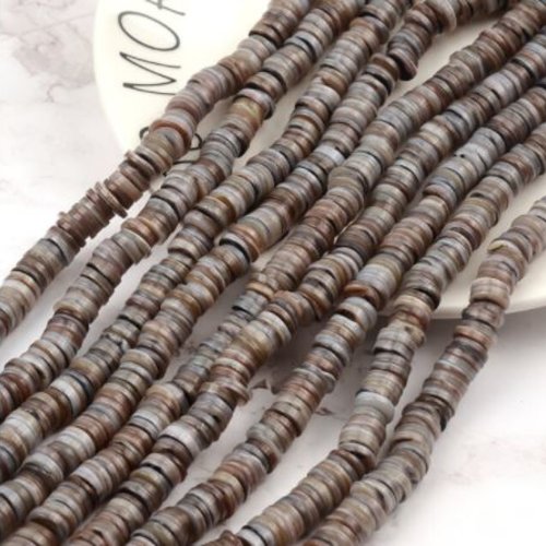 Perles naturelles coquillage - rondelles - heishi - lot de 30 - camaïeu de gris