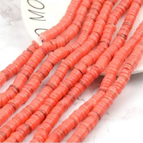 Perles naturelles coquillage - rondelles - heishi - lot de 30 - camaïeu de orange