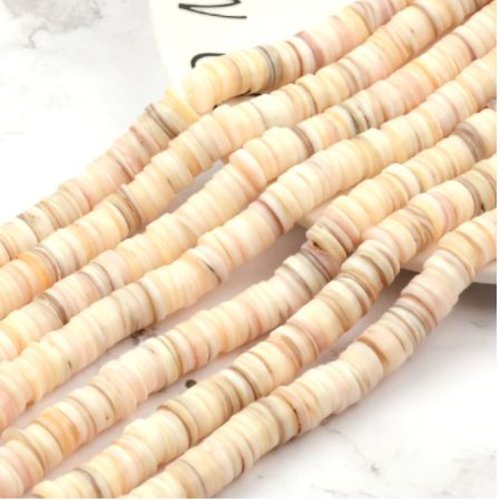 Perles naturelles coquillage - rondelles - heishi - lot de 30 - camaïeu de ivoire