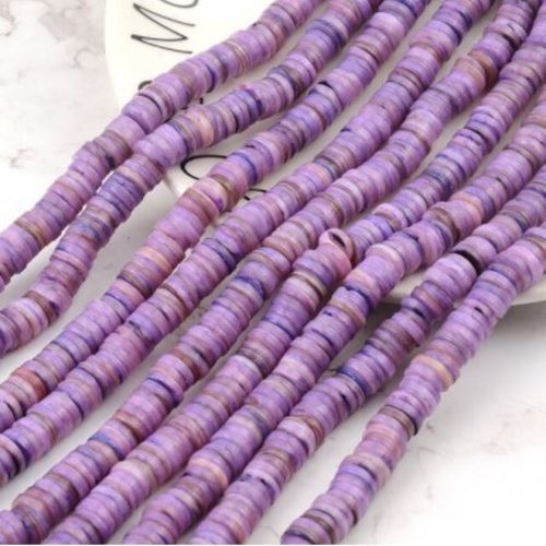 Perles naturelles coquillage - rondelles - heishi - lot de 30 - camaïeu de parme