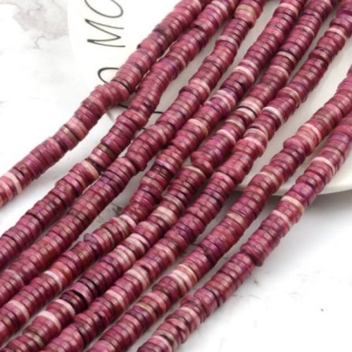 Perles naturelles coquillage - rondelles - heishi - lot de 30 - camaïeu de vieux rose