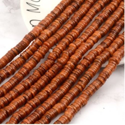 Perles naturelles coquillage - rondelles - heishi - lot de 30 - camaïeu de marron