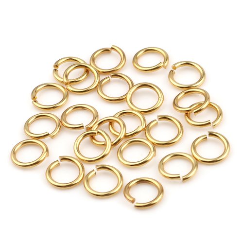1 lot de 50 anneaux de jonction ouverts - acier inoxydable 304 - doré - 7 mm - r606